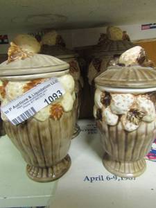 lot 1093 image: Brown strawberry dcor canisters with lids qty 4