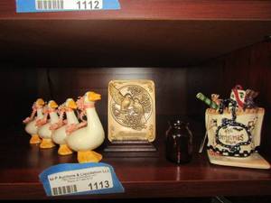 lot 1113 image: lefton ducks figurine, heather goldmine blue sky t light candle holder, anniversary metal plaque