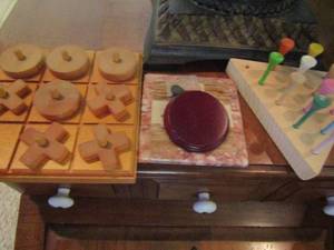 lot 1143 image: tic-tac toe wooden game, marble checkers and a tee game
