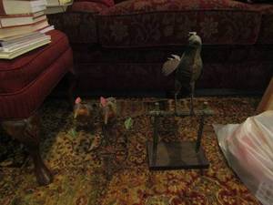 lot 1149 image: metal bird art on stand size - 17 inches tall, metal art 2 birds on tree limb size - 10 inches tall