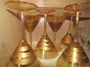lot 1172 image: 6 gold colored large top martini glasses, very nice