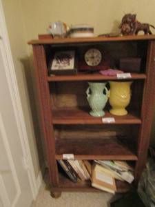 lot 1240 image: 4 tier wooden book shelf size 40x25x9 contents not included
