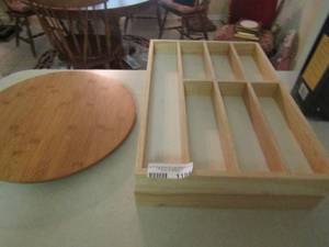 lot 1194 image: 2 wooden silverware drawer holders-- round lazy Susan