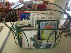 lot 1263 image: Green metal basket with various books
