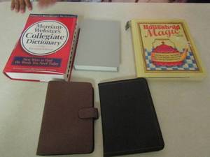 lot 1269 image: 2 organizer books- Webster dictionary- house hold magic book