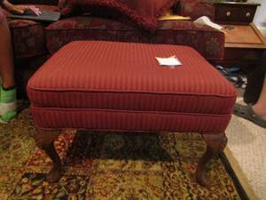 lot 1315 image: 2 red foot stools with high wood legs very nice qty 2