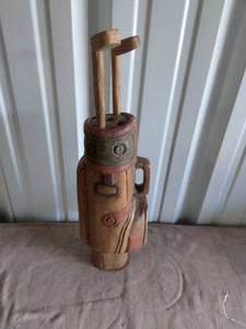 lot 25 image: Vintage Hand Carved Wooden Golf Bag---Missing Clubs
