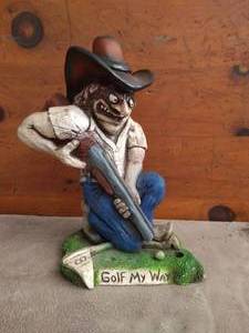 lot 48 image: Signed W.L. Vernon Hand Carved Golf My Way Wooden Statue