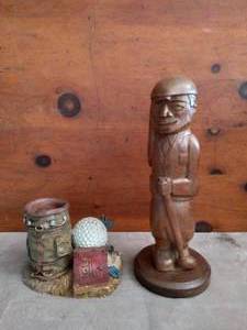 lot 72 image: Golf Pen Holder and Hand Carved Wooden Golfer
