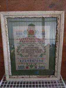 lot 136 image: Vintage Cross Stitch Embroidery Alphabet and Numbers--Frame is starting to fall apart