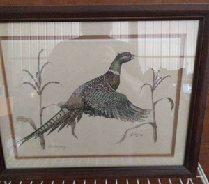 lot 144 image: Signed and Numbered Gene Murray Pheasant Print--Framed and Matted--20x16