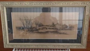 lot 146 image: Very Nicely Framed and Matted Vintage Homestead Print----Signed but cant make out what it says