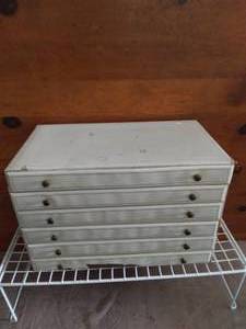 lot 157 image: Vintage Leather Wrapped Jewelry Box--Leather needs to be replaced