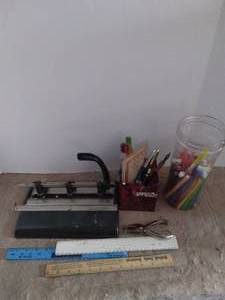 lot 199 image: Generous Lot of Office Supplies Including Markers, Pens, Rulers, and Hole Punches