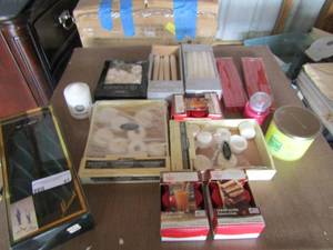 lot 41 image: Large candle lot, sticks, outdoor citronella candles, smell good candles and more