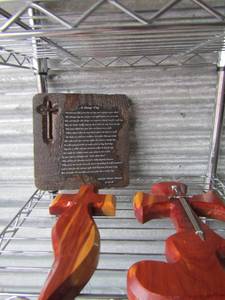 lot 56 image: A Sunny day poem on wooden plaque- 2 wooden wall crosses