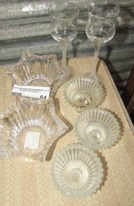 lot 64 image: crystal candle stick holders qty 5 and 2 small holders