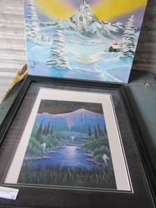 lot 73 image: 2723 framed angel mountain art-- Snowy mountain canvas 1924