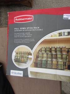 lot 100 image: Rubbermaid pull down spice rack in original packing