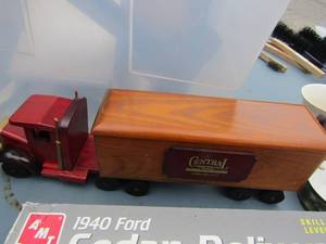 lot 120 image: Central wooden 18 wheeler with cab and trailer- 1940 Ford sedan delivery model truck in original box