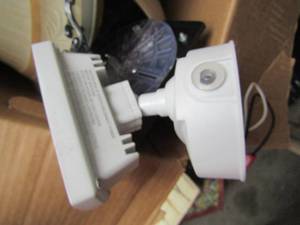 lot 129 image: Box of outdoor and indoor light fixtures, ceiling light fixtures qty 5 all used previously