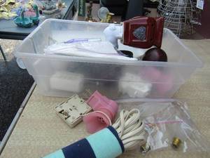 lot 144 image: household lot includes, knobs- extension cords- light bulbs- air wick fresheners and more