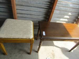lot 17 image: 193014 wooden piano or sewing bench-- 201714 storage stool with under neigh storage