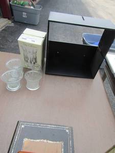 lot 168 image: Tulip collection vase in box- black wall shelf- various votive candle holders