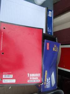 lot 177 image: Plastic filing cubical- used notepads- black clip board- sticky note with holder