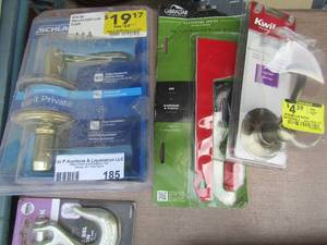 lot 185 image: various door handles and lock kits-- mail box flag repair kit