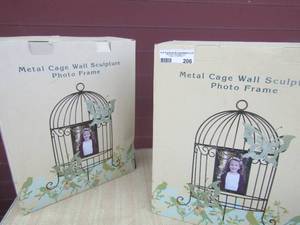 lot 206 image: 2 metal bird cage photo frames qty 2 in original box