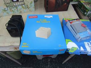 lot 208 image: Office lot includes filing folders, opened printer paper and electric pencil sharpener