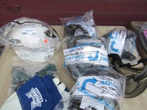 lot 213 image: safety lot of face protectors, hard hat, welding gloves and more