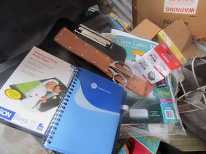 lot 222 image: OFFICE LOT WITH CLEAR LABEL INDEX DIVIDERS, CLIP BOARD, GLOSS PHOTO PAPER AND PIXMA EXTRA LARGE CANON 275 BLACK INK