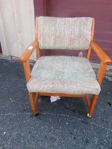 lot 241 image: 2 wooden rolling dining room chairs with patted seating and backing