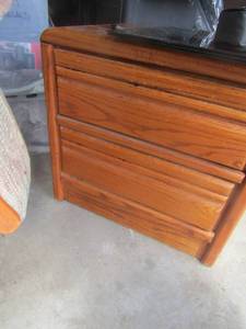 lot 244 image: 2 drawer light brown wooden side table in good condition