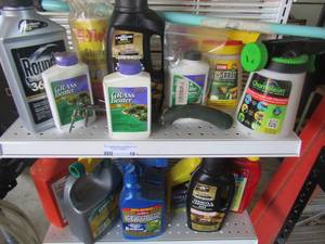 lot 18 image: large lot of new and used weed control, flea and tick, green it ad much more, 2 hand held yard sprayers