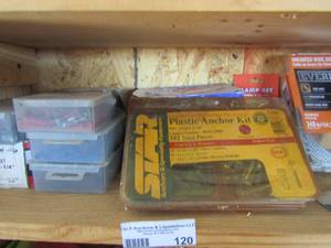 lot 120 image: plastic Ancor kit, wire rope various nuts and bolts and hammer set ins