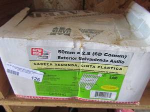 lot 126 image: used box of 50mm  x 28  6D exterior galvanized nail strips
