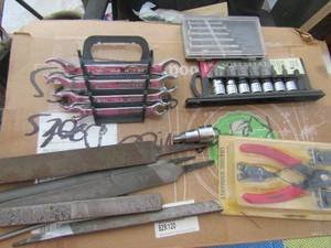 lot 143 image: snap ring plyers set, sockets, wrenches and files