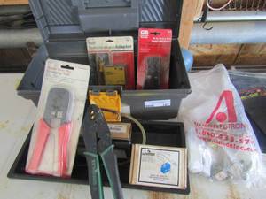 lot 197 image: grey and yellow tool box with cable connecter, generator text kit and various crimping tools and more