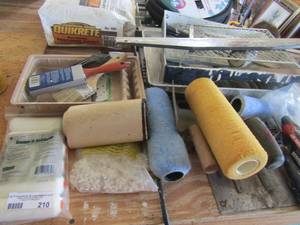 lot 210 image: painters lot includes rollers, paint pans, paint brushes and more