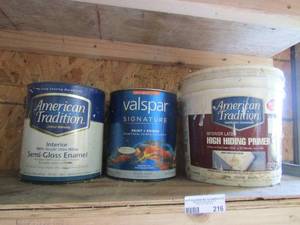 lot 216 image: American tradition semi gloss enamel and high hiding primer Valspar paint and primer