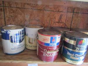 lot 222 image: 6 used gallon jugs of wall paint all white