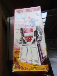 lot 315 image: VINTAGE Chief Robotman  in box   $$$$$$$ Silver. Chief Robotman stands 12 tall