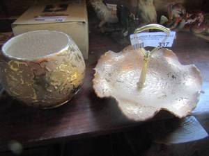 lot 337 image: BON BON TRAY  & VASE 24 KT gold