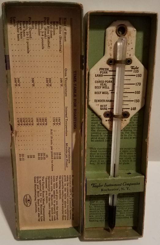 lot 62 image: VINTAGE 1934 TAYLOR ROAST MEAT THERMOMETER IN ORIGINAL BOX