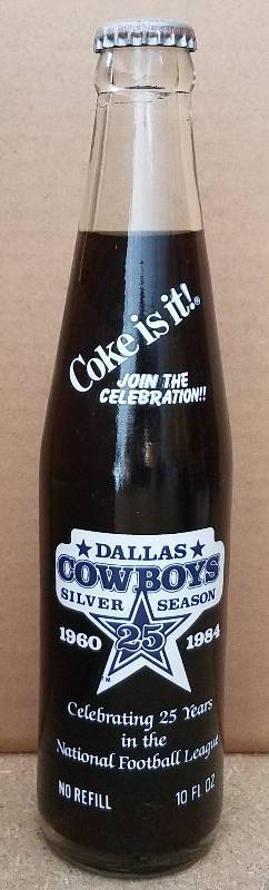 lot 103 image: DALLAS COWBOYS 25TH ANNIVERSARY COCA-COLA BOTTLE (1984)