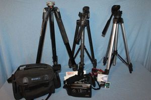 lot 154 image: Vintage JVC Mini VHS Camcorder wCarrying Bag and 3 Tripods