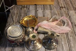 lot 204 image: Silver-plated Candle Holders and Coasters and Other Vintage Silver Items